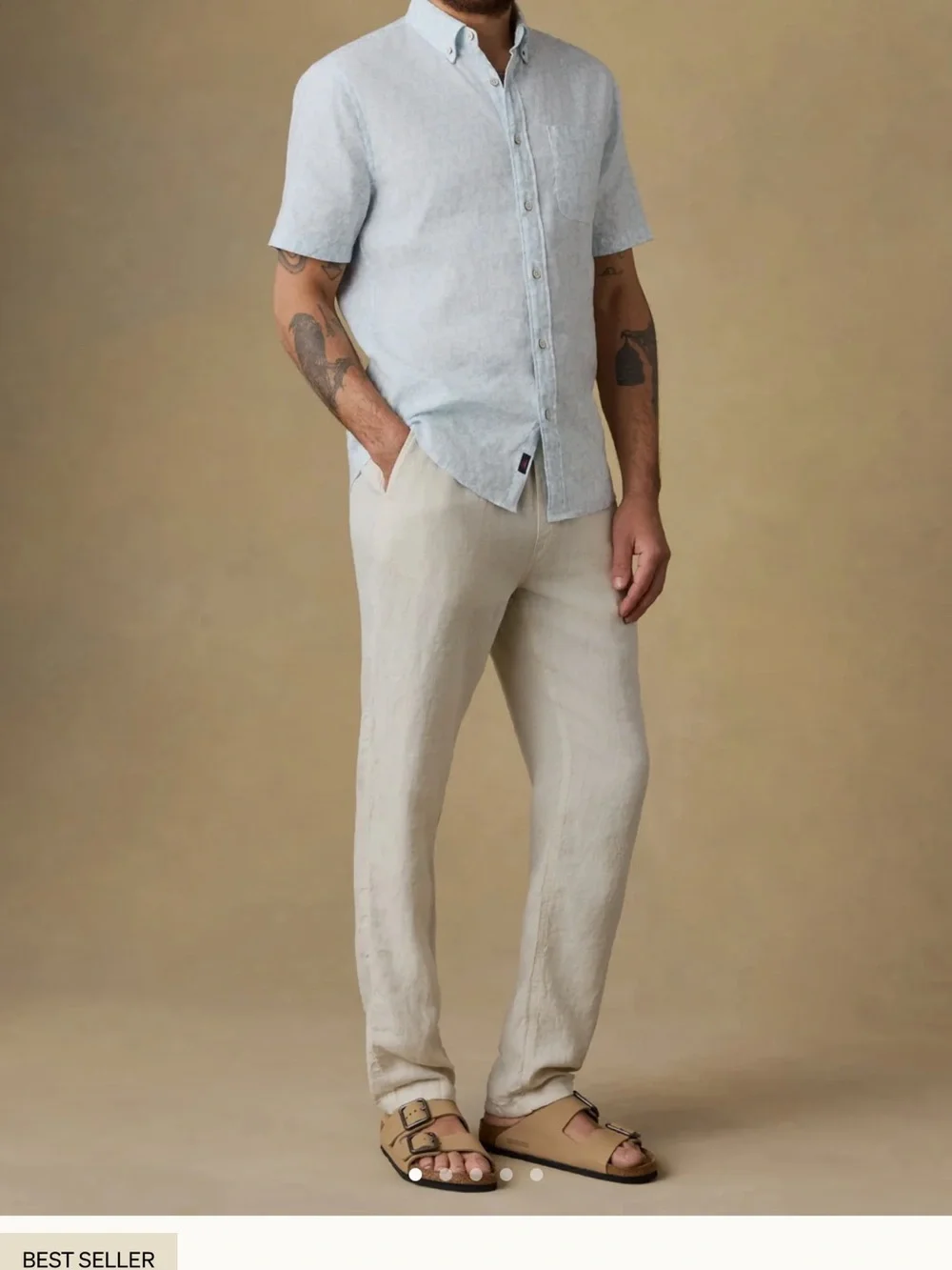 Men Faherty Essential Drawstring Linen Pant Weathered Sand SMALL NWT